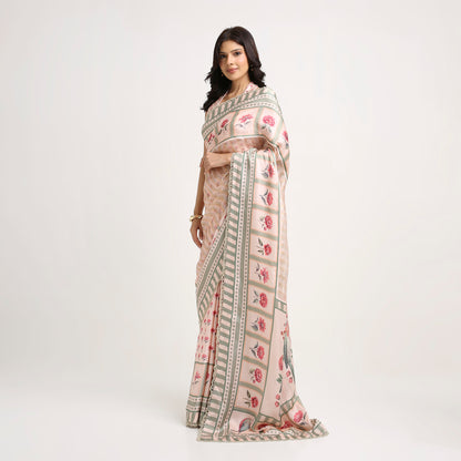 ‘Bloom Edit’ Blush Pink & Sage Green Silk Banarasi Tissue Painterly Saree