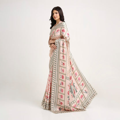 ‘Bloom Edit’ Blush Pink & Sage Green Silk Banarasi Tissue Painterly Saree