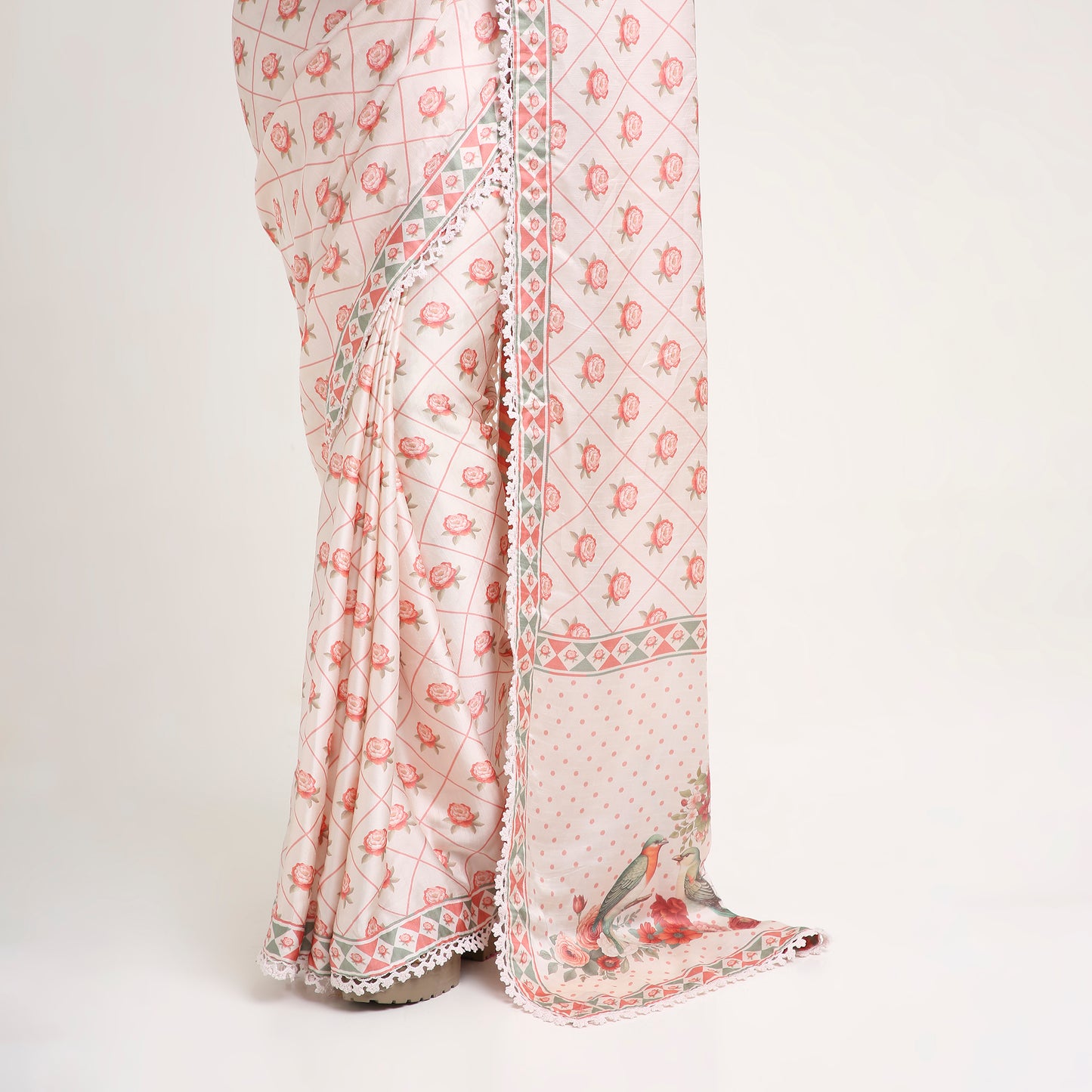 ‘Botanica Privée’ Blush, Peach &  Green Georgette Painterly Saree