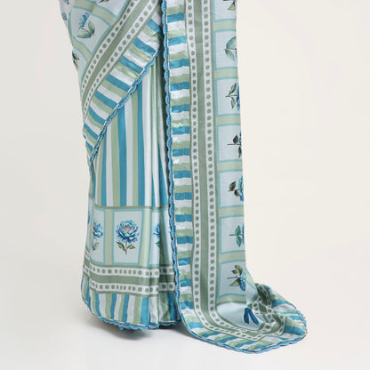 ‘Botanica Privée’ Porcelain Blue & Navy Georgette Painterly Saree