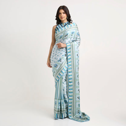 ‘Botanica Privée’ Porcelain Blue & Navy Georgette Painterly Saree