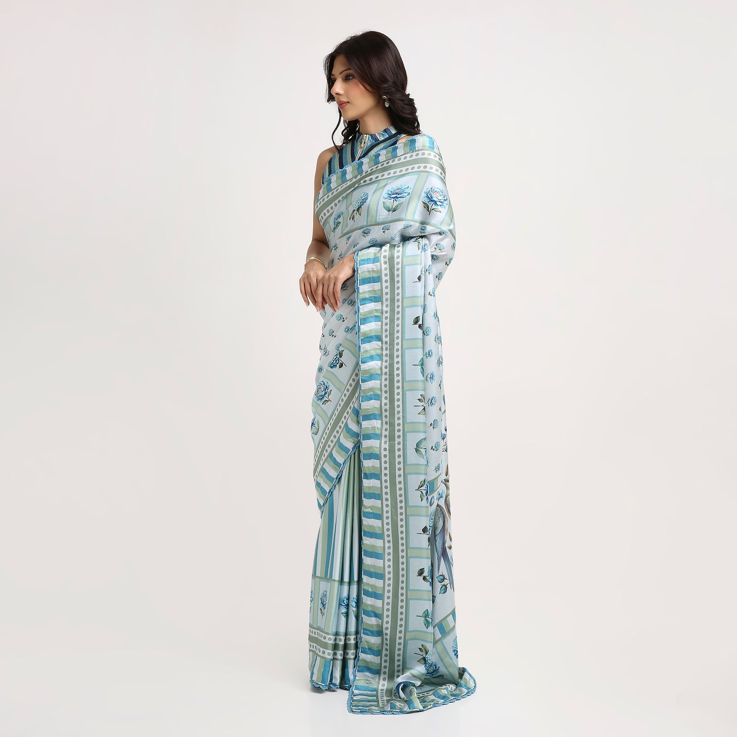 ‘Botanica Privée’ Porcelain Blue & Navy Georgette Painterly Saree