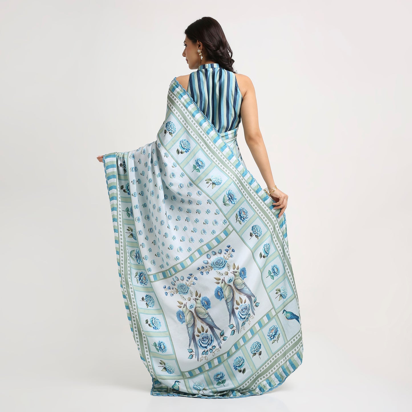 ‘Botanica Privée’ Porcelain Blue & Navy Georgette Painterly Saree