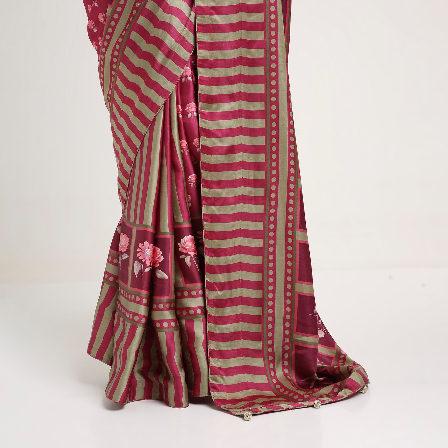 ‘Botanica Privée’ Mulberry Wine & Antique Sage Georgette Painterly Saree