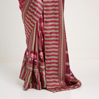 ‘Botanica Privée’ Mulberry Wine & Antique Sage Georgette Painterly Saree