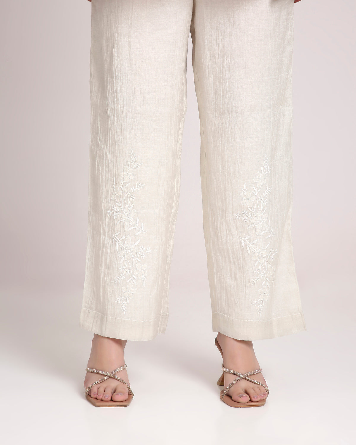 Silver Tissue Chikankari Silk Co-ord Set – Subtle White Embroidery