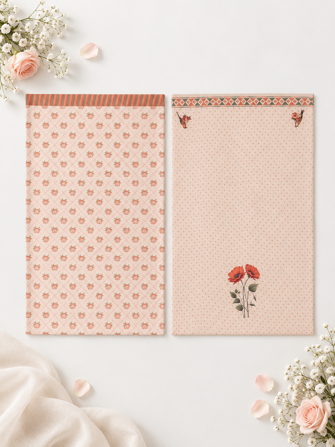 ‘Bloom Edit’ Apricot Blush & Rose Petal Ivory Silk Banarasi Pure Tissue Painterly Saree